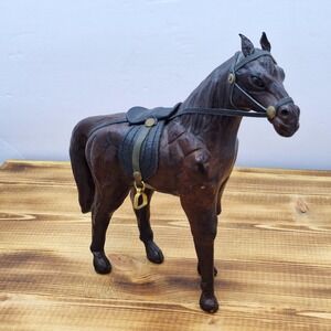 Vintage Leather Horse Figure Glass Eyes Statue Display Horse‎ Decoration India